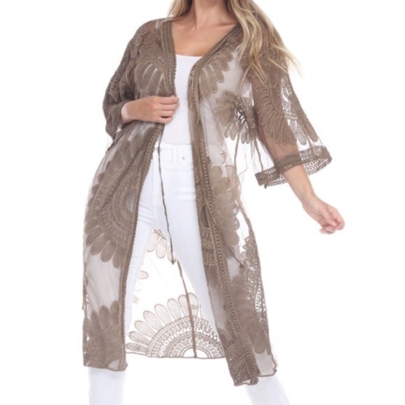 Simply Couture Sheer Elbow Sleeve Embroidered Cardigan, Women's - Picture 1 of 3